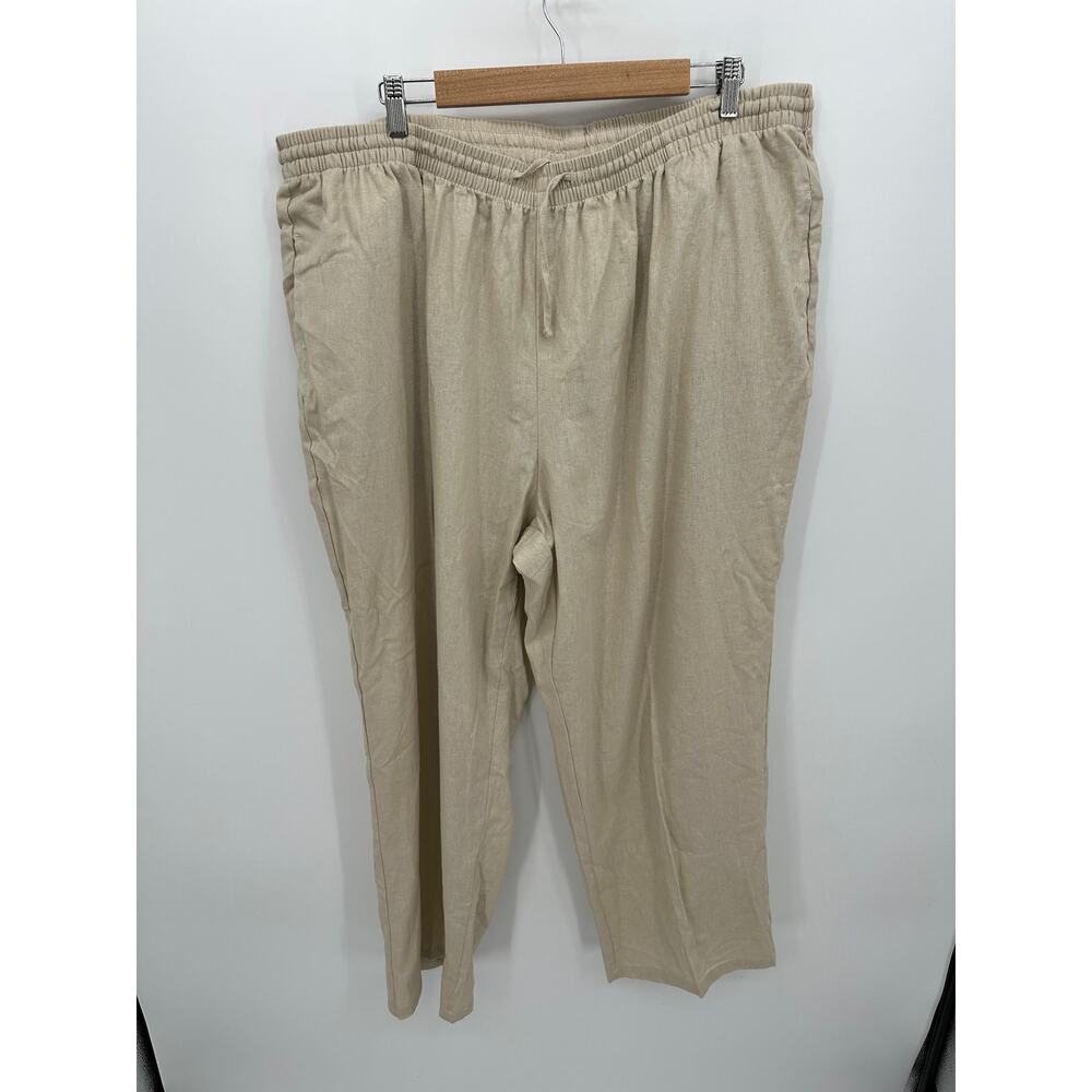 Woman Within Pants Women 28WP Khaki Tan Linen Blend Stretch Waist Loose Fit Boho